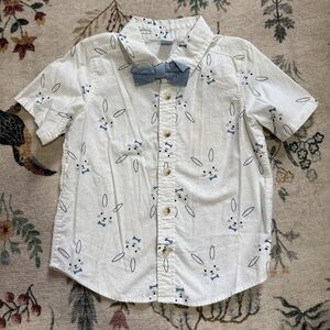 Old navy Kids White Bunny Print Shirt with Blue Bow Tie 3T